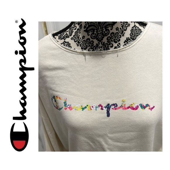 Champion Women’s Drop Shoulder French Terry Logo Graphic Pullover - Size S - Picture 3 of 5